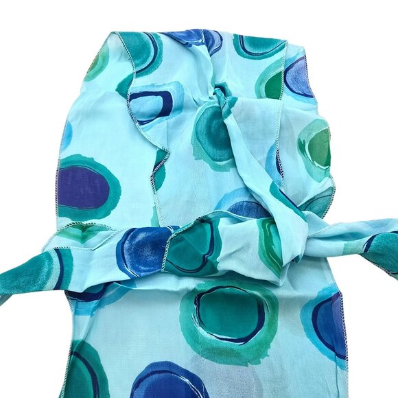 Blue Green Scarf Colorful Polka Dot Multi End Tie Scalloped Edges JJ3796 - Picture 5 of 6